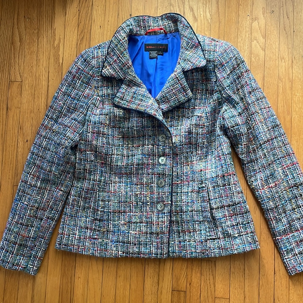 Nina McLemore Womens Jacket Blazer Multicolor Tweed Virgin Wool Made in USA